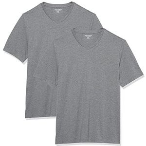 Amazon Essentials Heren Regular-Fit T-shirt met korte mouwen en V-hals (verkrijgbaar in Big & Tall), 2 stuks, grijs gemêleerd, X-Large