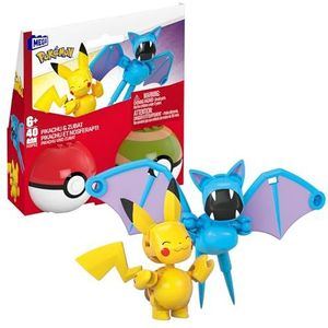 MEGA Pokémon Bouwset voor beweegbare actiefiguren Pikachu en Zubat, Pokéballen en 40 onderdelen, speelgoed voor kinderen, HXP12