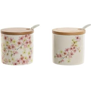 Home ESPRIT Suikerpot, wit, roze, paars, bamboe, dolomiet, 7,5 x 7,5 x 7,5 cm, 2 stuks