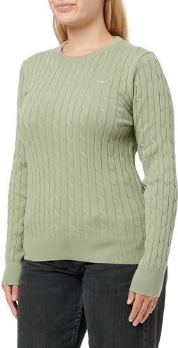 GANT Stretch katoenen kabel C-hals, Faded Sage, XS
