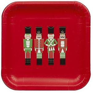 Notenkraker thema kerst rode vierkante papieren borden sterk gevoel wegwerp kerst serveerschalen recyclebaar servies decoraties | 12-pack | Maat: 18cm