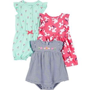 Simple Joys by Carter's baby-meisjes 3-pack rompertje, zonnepak en jurk, Mint Kersen/Navy Streep/Roze Bloemen, 3-6 Maanden