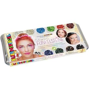 Eulenspiegel 212295 - Glittersteentjes voor het gezicht, metalen palet, 12 x 2,5 g glitters en accessoires, voor festivals, carnaval