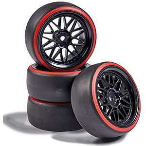 Carson 500900157 1:10 wielenset Drift (4) zwart/rood - modelbouwaccessoires, reserveonderdeel, tuning, banden, bandenset