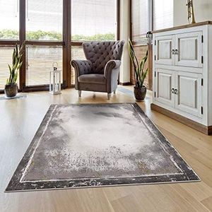 carpet city Vloerkleed rand woonkamer - 120x170 cm grijs goud gemêleerd - moderne tapijten laagpolig