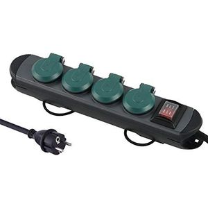Electraline 62185 Professionele stekkerdoos voor buiten, 4 geaarde stopcontacten met IP44-stekker, 1,8 m rubberen kabel H07RN-F 3G1.5, zwart/groen