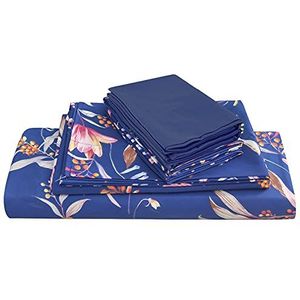 JSD Beddengoedset met bloemenprint, 6-delig geborsteld microvezel beddengoed, extra diepe zak, zacht, duurzaam, kreukvrij