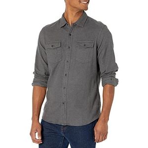 Amazon Essentials Men's Flanellen overhemd met lange mouwen, twee zakken en slanke pasvorm, Houtskoolzwart, XL