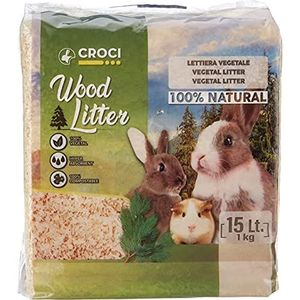 Croci Houtstrooisel - Plantaardig strooisel voor knaagdieren op basis van dennenkrullen, 15 liter - 1 kg formaat, natuurlijk en composteerbaar zonder chemische producten, super absorberend, anti-geur
