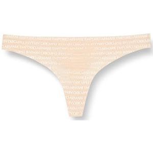 Emporio Armani Dames All Over Logo Mesh Thong Panties, nude, M