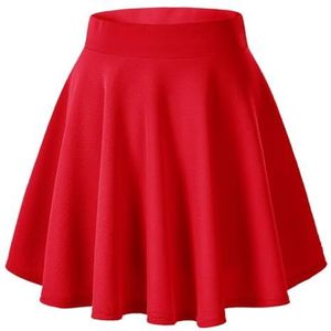 Urban CoCo Basic veelzijdige rekbare uitlopende casual mini-skaterrok voor dames, Rood, XXL