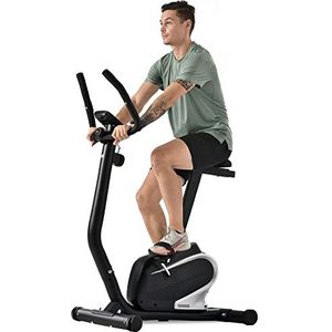 Merax Ergometer Cardio Fitnessfiets, met hartslagsensoren, 8-traps magneetweerstand, lcd-monitor, zitverstelling, hometrainer met computer, meet hartslag, calorieën, afstand, snelheid, zwart