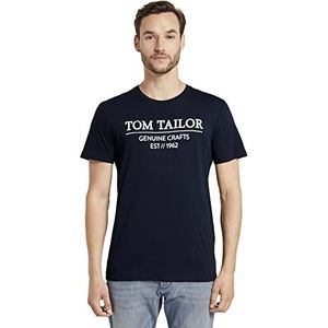 TOM TAILOR T-shirt met logo-print van biologisch katoen heren 1021229,10668 - Sky Captain Blue,3XL