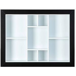 Inter Link - Vitrinekast - Wandvitrine - Presentatiekoffer - Collector vitrinekast - Glasloze vitrinekast - Wandplank - 9 vakken - Collector - Quarium - MDF zwart/wit - 90,5 x 13,7 x 70,5 cm