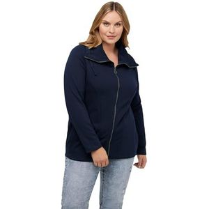 Ulla Popken Sweatjack voor dames, Drapierter Stehkragen, sweatjack met kunstlederdetails, Marinier, 46-48