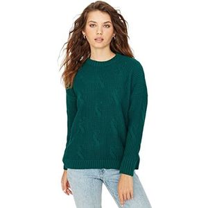 Trendyol Dames Crew Neck Cable Knit Regular Sweater Sweater, Emerald Green, L, Emerald Groen, L