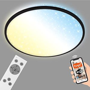 BRILONER - Smart LED plafondlamp, ronde WiFi woonkamerlamp, sterrenhemel, dimbare plafondlamp met afstandsbediening, spraakbesturing, zwart, Ø333 mm.