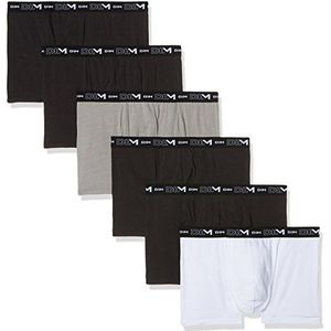 Dim Boxershorts voor heren, katoen, stretch, ademend, optimale grip, 6 stuks, zwart/grijs/wit/zwart/zwart, XXL