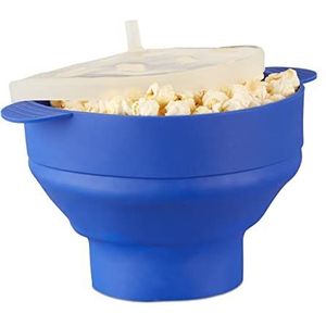Relaxdays popcorn maker silicone - voor magnetron - popcorn popper - opvouwbaar - silicoon - blauw