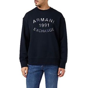 Armani Exchange Heren Crew Neck, Logo Print, Cuffed Sweatshirt, blauw, M