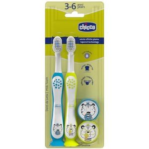Chicco - Tandenborstelset - Kinderen - Blauw en Geel - Zachte Borstelharen - Set van 2