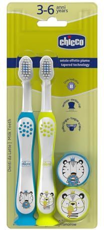 Chicco - Tandenborstelset - Kinderen - Blauw en Geel - Zachte Borstelharen - Set van 2