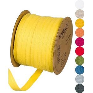 Halbach Seidenbänder Katoenen band, 10 mm x 30 m, geweven band 100% katoen, linten om te knutselen, per meter, stoffen band voor decoraties, doe-het-zelf handwerk, biasband naaiwerk, kleur: geel