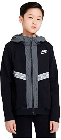Nike Jongens B NSW Elevated Trims FZ sweatshirt, Zwart/IJzer Grijs/Lt Rook Grijs/Wit, 10 Jaar