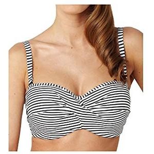 Panache Swim Plus Women's Anya Stripe Bra-Sized Bandeau Bikini Top with Detachable Straps, Black/White, 40F