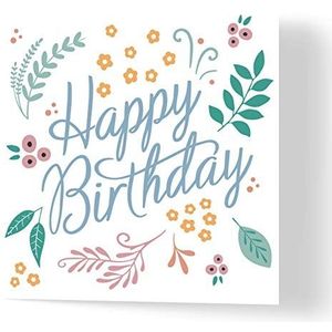 Wuzci ""Happy Birthday"" Pastel Bloemen Verjaardagskaart, 150 mm Lengte x 150 mm Breedte