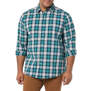 Amazon Essentials Heren Regular-Fit Stretch Poplin Shirt met lange mouwen, groenblauw wit geruit, XX-Large