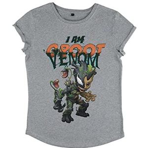 Marvel Dames I AM Groot Venom Rolled Sleeve T-Shirt, Melange Grey, M, grijs (melange grey), M