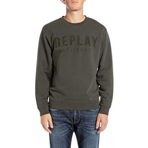 Replay Heren sweatshirt regular fit met ronde hals, 935 Dark Olive, XS
