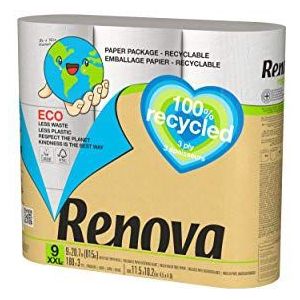 Renova Renova gerecycled, 9 rollen gerecycled en verpakt in papier, zonder kunststoffen, FSC- en Ecolabel