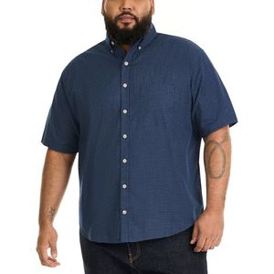 Van Heusen Heren groot en lang kreukvrij overhemd met korte mouwen en knopen, Koolstofblauw, XL