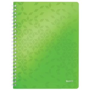 Leitz A4 Notitieboek Met PP Kaft, Groen, Spiraalgebonden, 80 Vellen, Geruit, Ivoorkleurige Vellen Van 90 Gsm, WOW