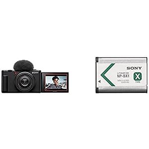 Sony vlogcamera ZV-1F | Digitale camera (kantelbaar scherm, 4K video, slow motion, vlogfuncties) — Zwart & Sony NP-BX1 Li-Ion batterij (type X, 3,6V, 1240mAh) voor cyber-shot