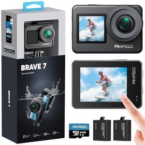 AKASO Brave 7 Action Cam 4K30FPS met 64GB U3 microSDXC geheugenkaart, 20 MP, wifi, onderwatercamera, IPX8 waterdicht, met touchscreen, zoom, spraakbesturing en 2 x 1350 mAh batterijen