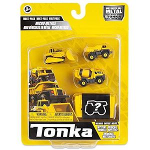 Tonka 06056 Micro Metals Dump Truck Cement Mixer and Bull Dozers, Building and Dumper Truck,Red,Aged 3 +