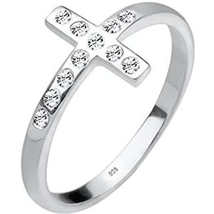 Elli Ring dames blogger kruis met kristallen in 925 sterling zilver, 56 mm, Facetgeslepen, Glas