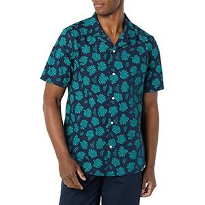 Amazon Essentials Heren standaard fit vakantie shirt, marineblauw palmblad, XS