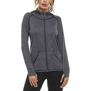 Sykooria Dames Hoodie Zip Up Vrouw Top Lange Mouw Sport Workout Hooded Jacket Sweatshirt Jas Hoody Jas met Zakken en Duim Gaten