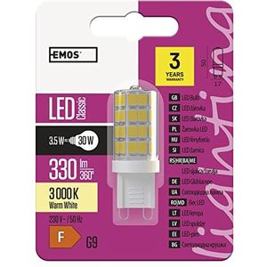 EMOS LED gloeilamp Classic JC A++ 3,5 W G9 warm wit, glas, 3,5 W, transparant, 1,6 x 1,6 x 5,1 cm