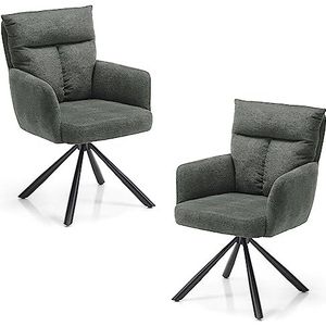 Stella Trading Sofia Eetkamerstoelen, set van 2, met zwart metalen frame en microvezel overtrek, grijs, comfortabele stoelen voor eetkamer en woonkamer