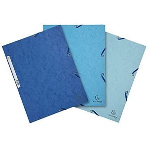 Exacompta - Ref. 55572E - Set van 3 elastische mappen met 3 kleppen in glanzend karton 400g/m² - afmetingen 24 x 32 cm voor documenten in A4-formaat - 3 kleuren Oceaan: blauw, pastelblauw, turquoise