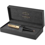 Parker 51-balpen | Luxe zwarte behuizing met goudkleurige afwerking | Medium 18-karaats punt met zwarte inktvulling | Cadeauverpakking