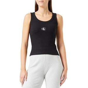 Calvin Klein Jeans Vrouwen Geweven Label Rib Tank Top Overige Knit, zwart, XXL grote maten
