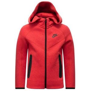 Nike FD3285-672 B NSW TECH FLC FZ Sweatshirt Jongens LT UNIV RED Htr/Black/Black maat S