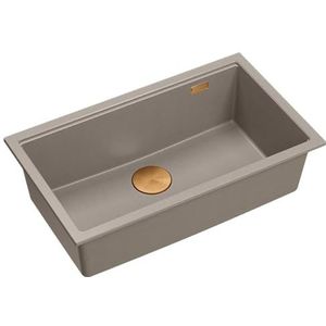 QUADRON gootsteen gootsteen granieten spoelbak keuken | afmetingen 70 x 37 x 23,5 cm kleur: Soft taupe & koper | LOGAN 110 enkele wastafel keukenspoelbak | granieten spoelbak | inbouwspoelbak kastbouw