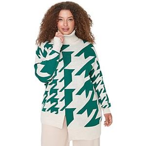 Trendyol Vrouwen coltrui Houndstooth patroon oversized plus grootte trui sweatshirt, groen, 3XL, Groen, 3XL